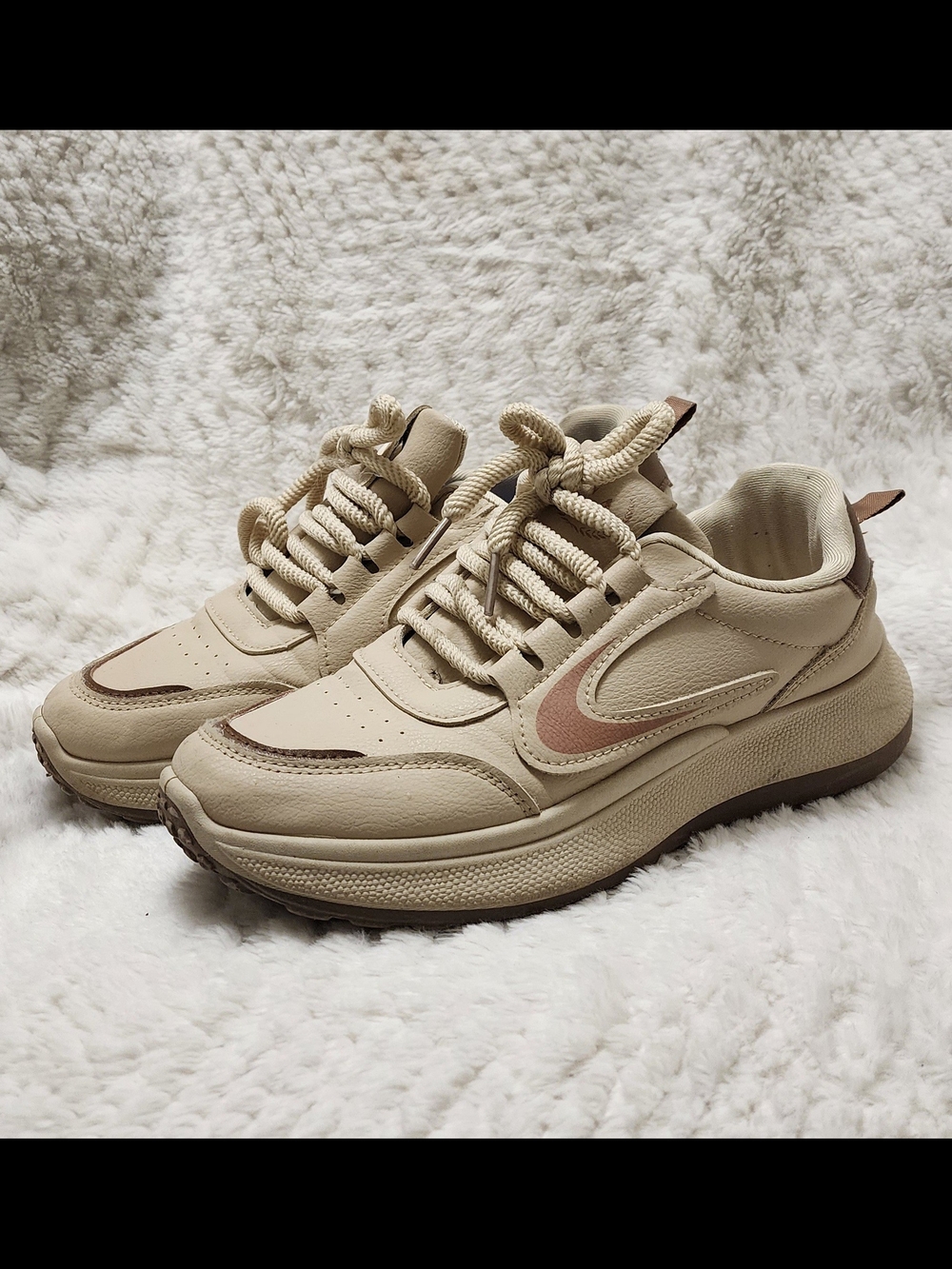 Beige Women's Casual Platform Sneakers - Neutral Lace-Up Comfort